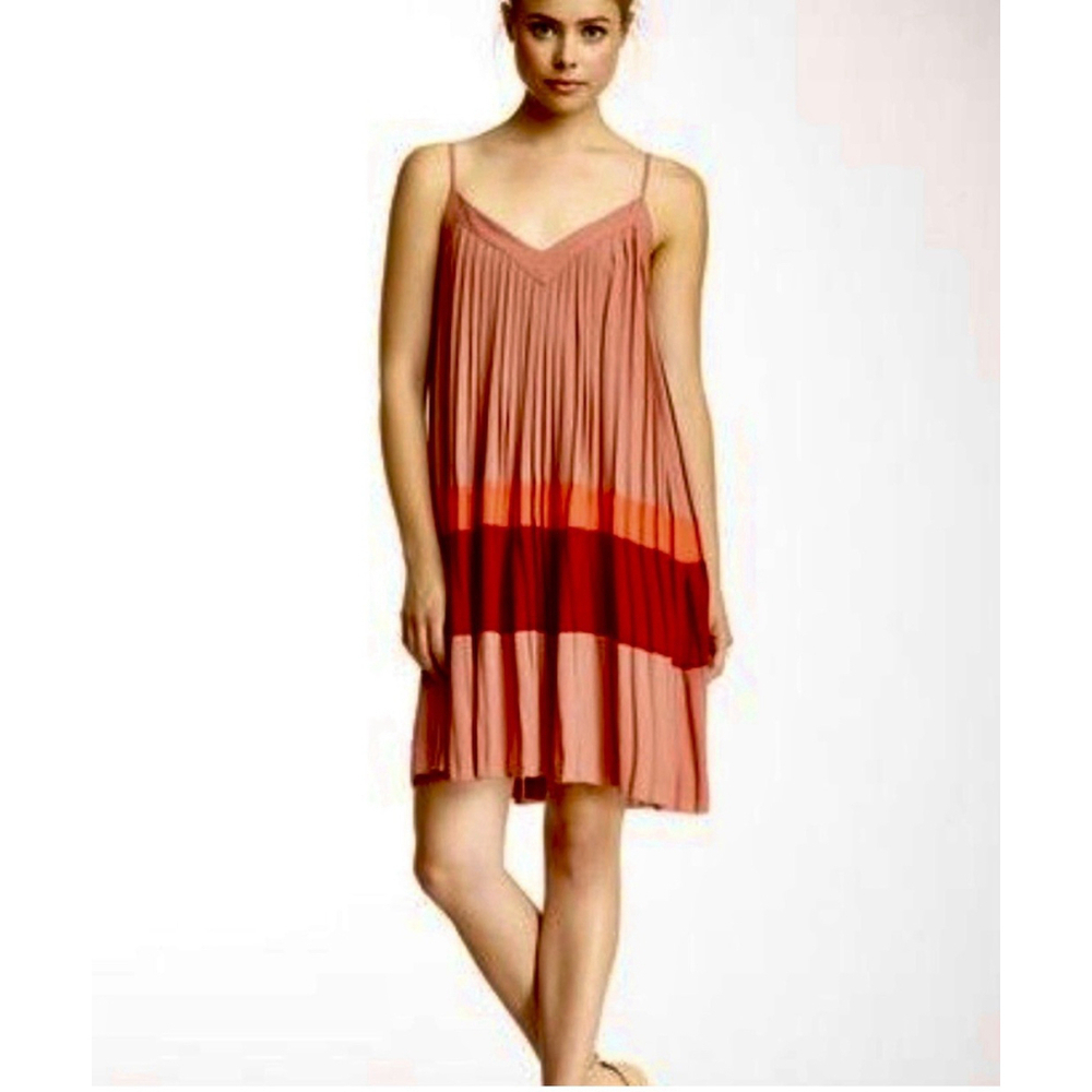 ANTHROPOLOGIE COREY LYNN CALTER Color Block Pleated Hi Low Mini Dress Small Boho
